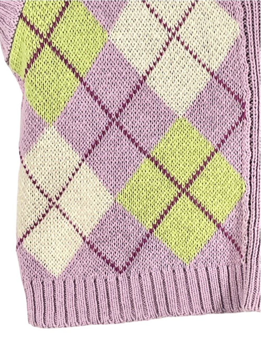 STR Argyle Button Front Sweater Vest Lavender Green Preppy Y2K S Made Turkey - Picture 5 of 9